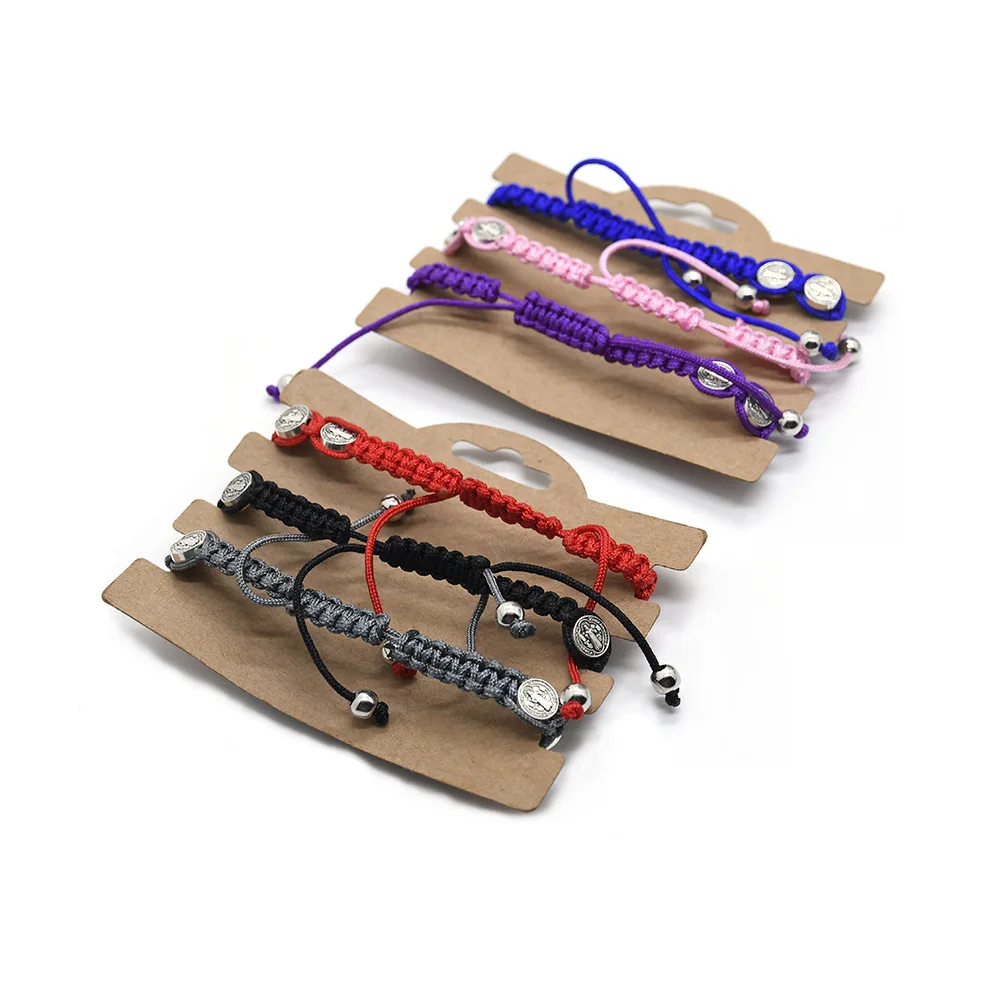 Handmade Braided Rosary Coin Beaded Cross Prayer Bracelets Religious Catholic jewelry