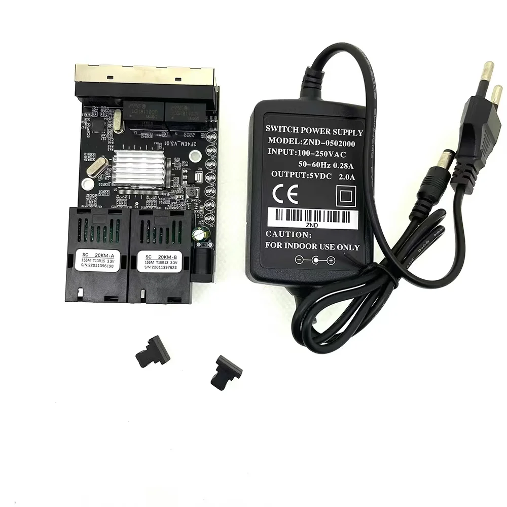 RTXMC Factory Supply Fast 155M reverse poe switch pcb board 2SC 4RJ45 fiber optic media converter 10/100Mbps 2FO 4LAN