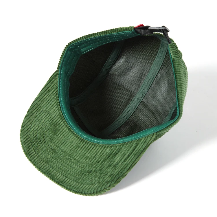 Custom Green Private Woven Label Vintage Corduroy 5 Panel Hat