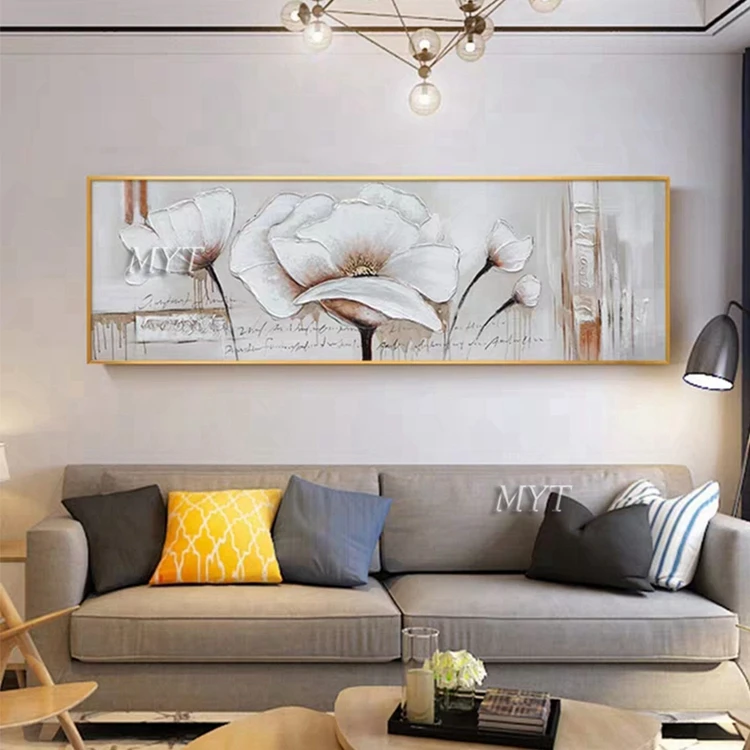 Handmade Palette Knife Canvas Arts Abstract Flower Oil Painting Lotus Canvas Wall Art Paintings