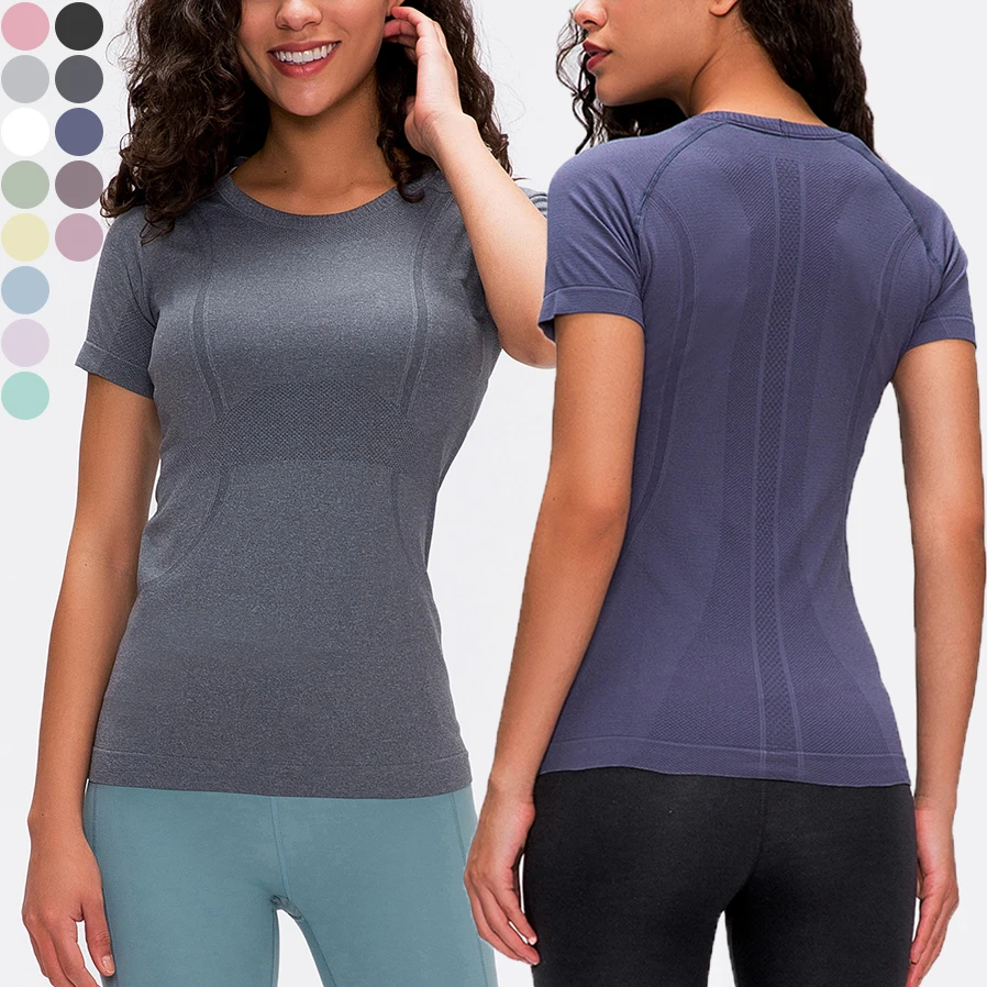 Custom Logo Cut off Women Yoga Top Equestrian Clothing Seamless Gym Workout Sports T Shirt For Women