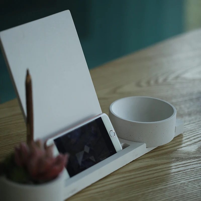 Original Design Multifunctional Concrete Office Supplies Calendar And Cell Phone Stands And Pen Holders For Office Home School