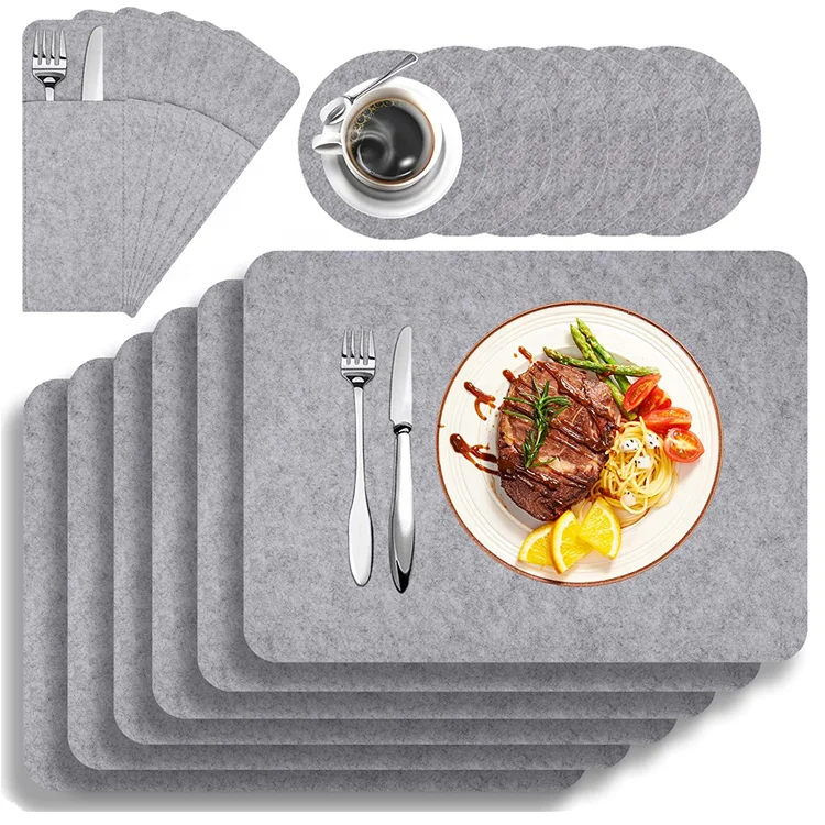 Felt Table Place Mats with Coasters Cutlery Bags Set