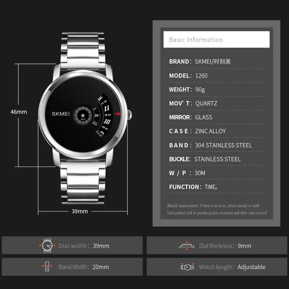 New arrival elegant skmei 1260 brand waterproof men Wristwatch japan movt quartz Wrist Watch stainless steel back jam tangan