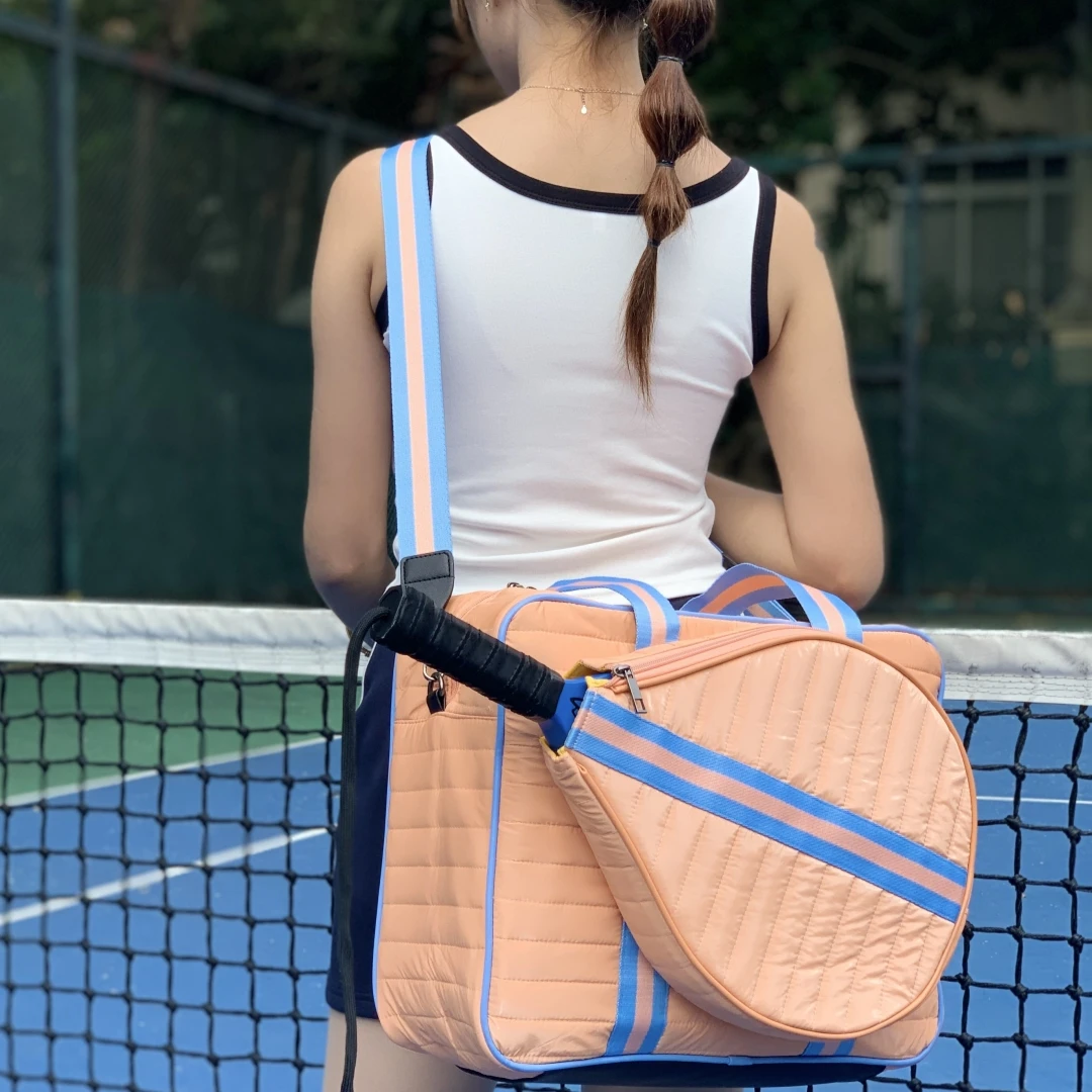 RTS Pink Quilted Puffer Padel Racquet Bag for Women Pickleball Racket Crossbody Shoulder Sling Bag Pickleball Tennis Backpack