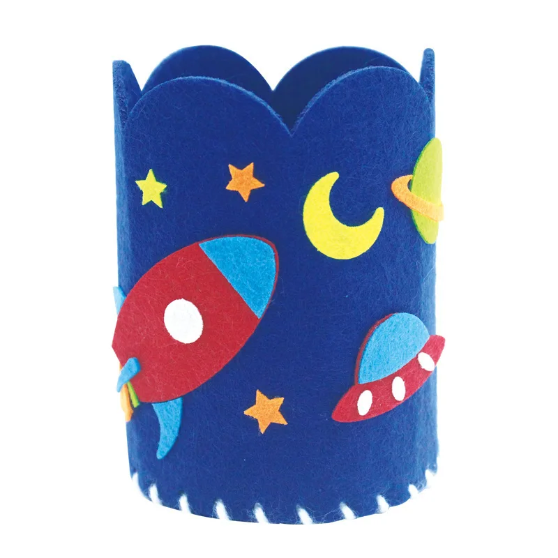 Diy Felt Soft Cute Pocket Desk Container Pen Holder Handmade Pencil Container Kids Colorful Sewing Toy