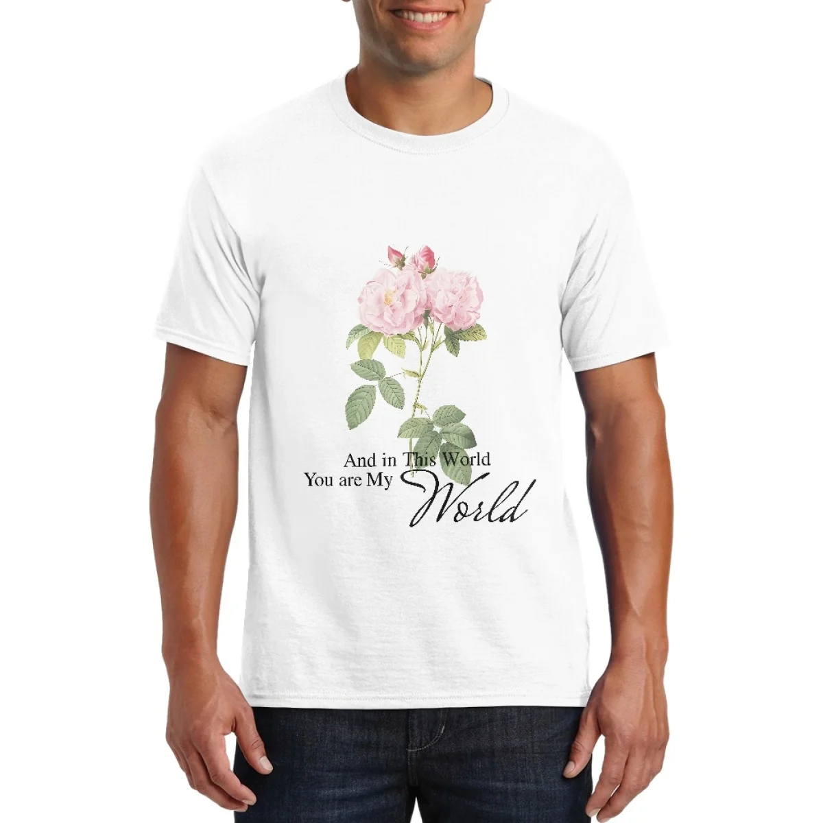 Custom Unisex T-shirt with White Floral Print Print on Demand Sublimation Design Puls Size Tees Dropshipping OEM Service Shirt