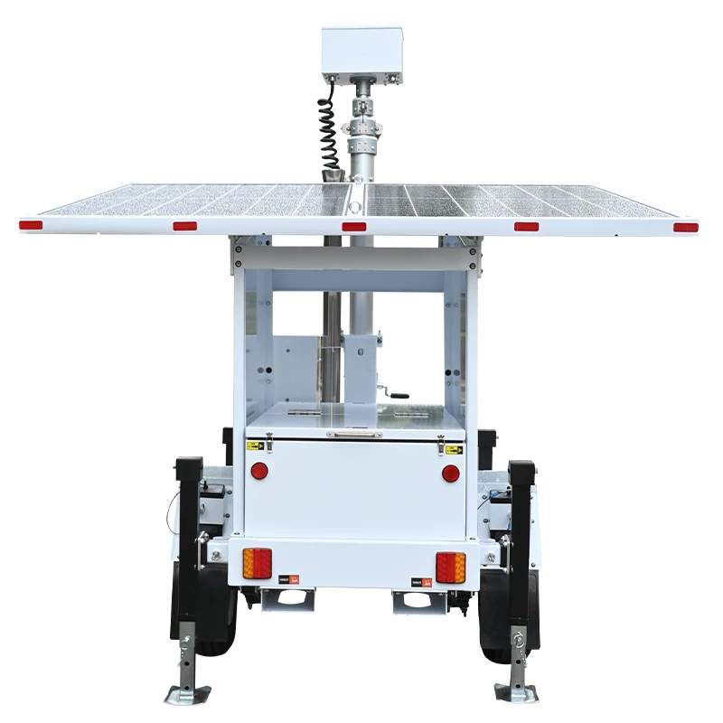 Rapid shipment Portable Full autonomy 2 Panels Mobile Solar Power Surveillance CCTV Trailer For Outdoor Security