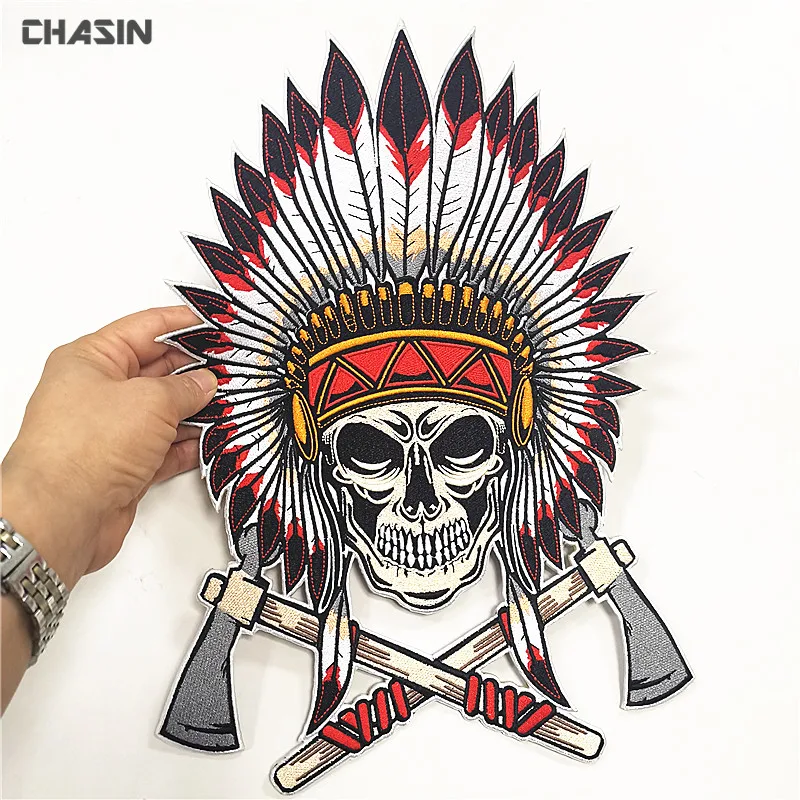Factory custom sales biker motorcycle embroidery skull patch for clothes