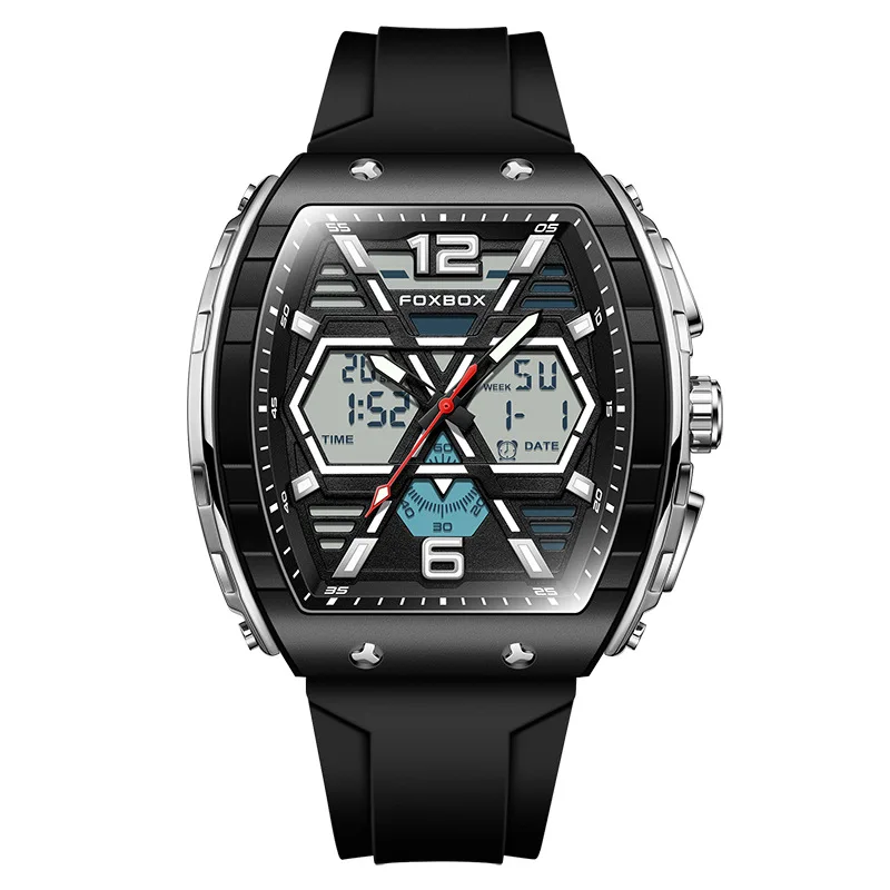 Foxbox Hot Selling Styles Oem Custom Logo Odm Skeleton Rubber Sport Fashion Luminous Automatic Digital Watch For Man