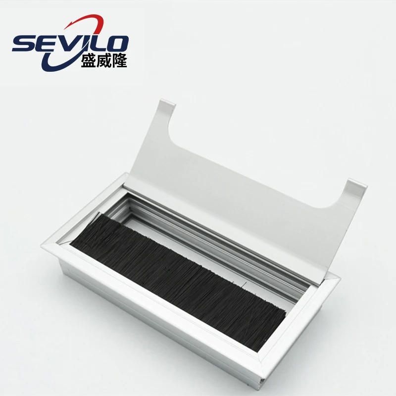 Factory Directly Sale Aluminum Alloy with a Brush Rectangular Box Computer Desktop Cable Grommet Wholesale