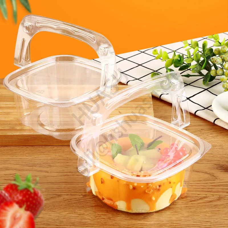 Transparent Plastic PET Gift Box Portable Flower Basket Mousse portable cake box Take away Candy Packaging Box with Handle