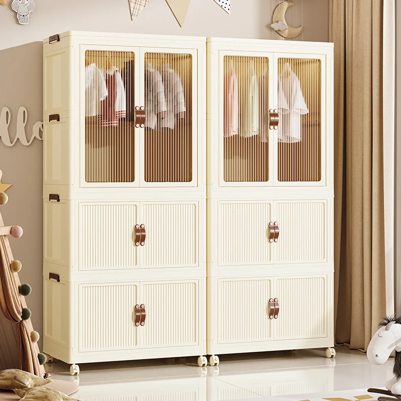 Foldable container with Lids and Doors Stackable Plastic Storage Cabinet Folding Box Closet Organizer Collapsible Bins