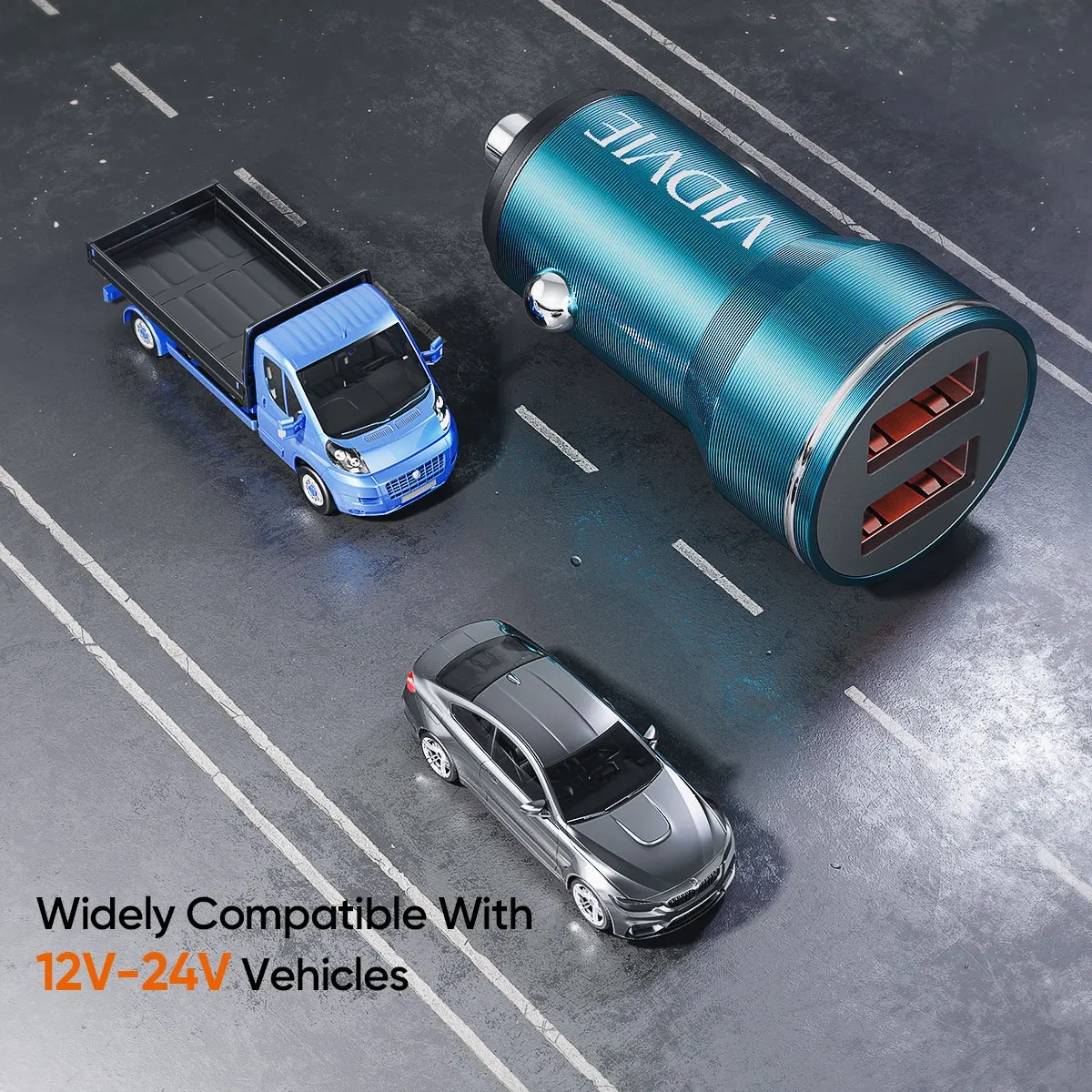 VIDVIE Aluminum High Quality Cheap Two Ports USB 2.4A Car Charger Adapter For iPhone Android Phone