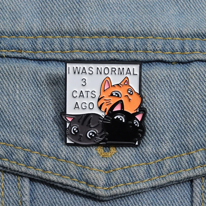 Scene stealing three cute little cat geometric metal badges