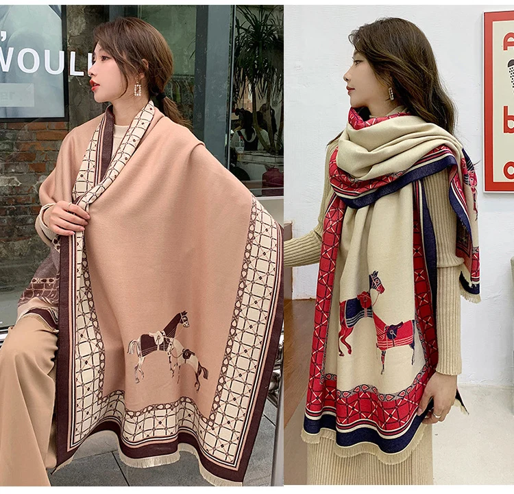 Hot selling winter pashmina scarf double-sided letter printing warm soft cashmere shawl