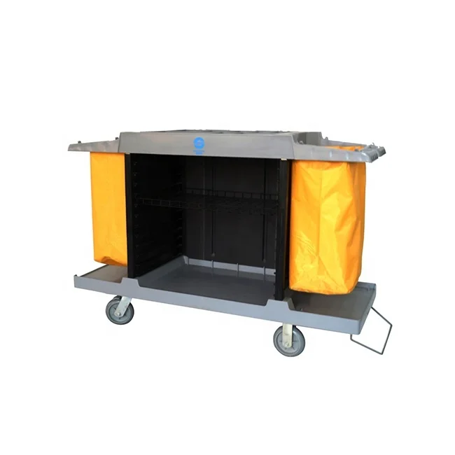 commercial multipurpose new PP material strong and durable easy to clean cleaning cart series big room service trolley with door