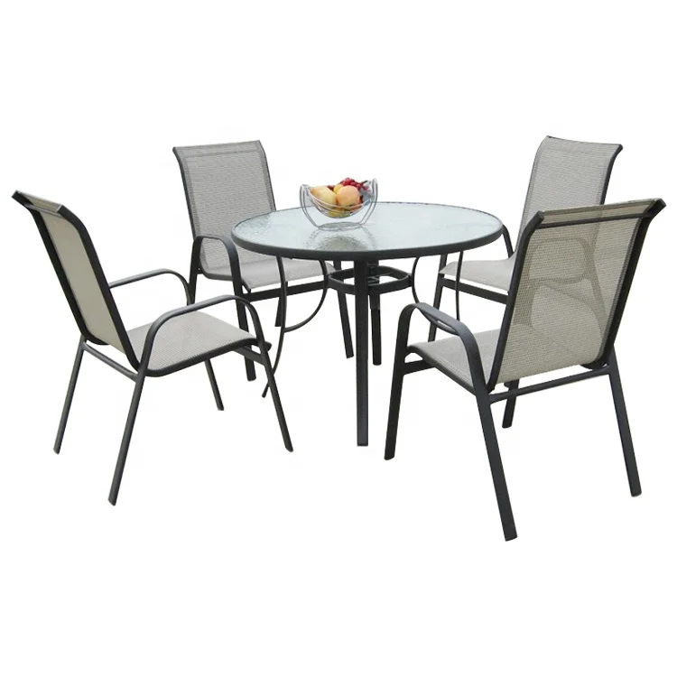 Teslin Patio Furniture 5 Piece Black Bistro Set Outdoor Garden Furniture Glass Table & High Back Chairs
