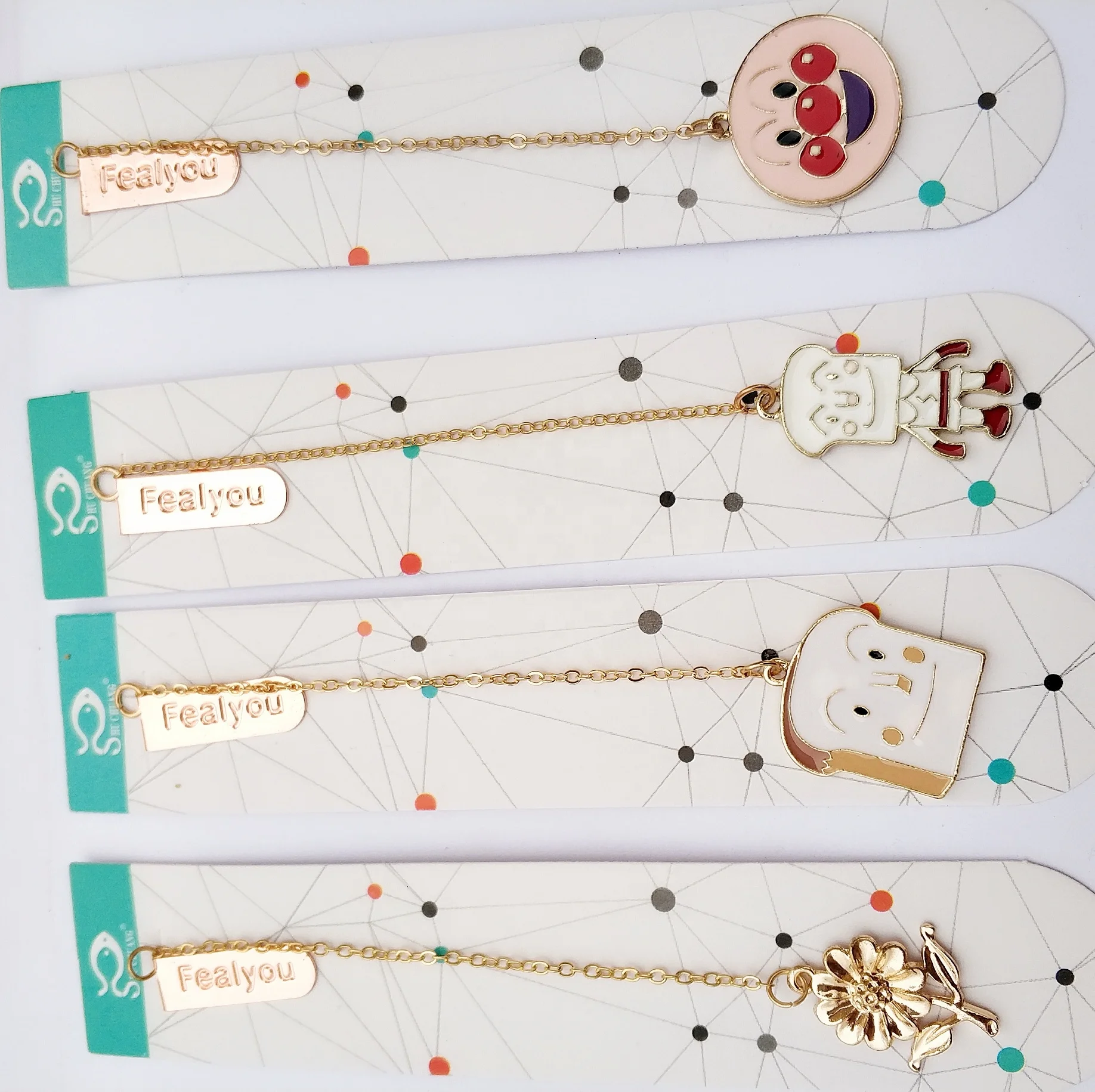 gold metal Bookmark with long chain Tassel Pendant, cute korean stationery fashionable flower Cherry blossoms charm bookmark