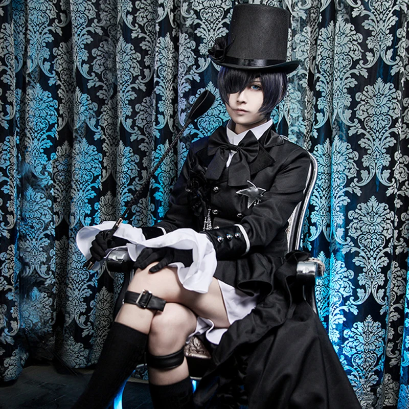 Anime Black Butler Cosplay Costume Ciel Phantomhive trailing gown Full Set Halloween Gentleman anime clothing
