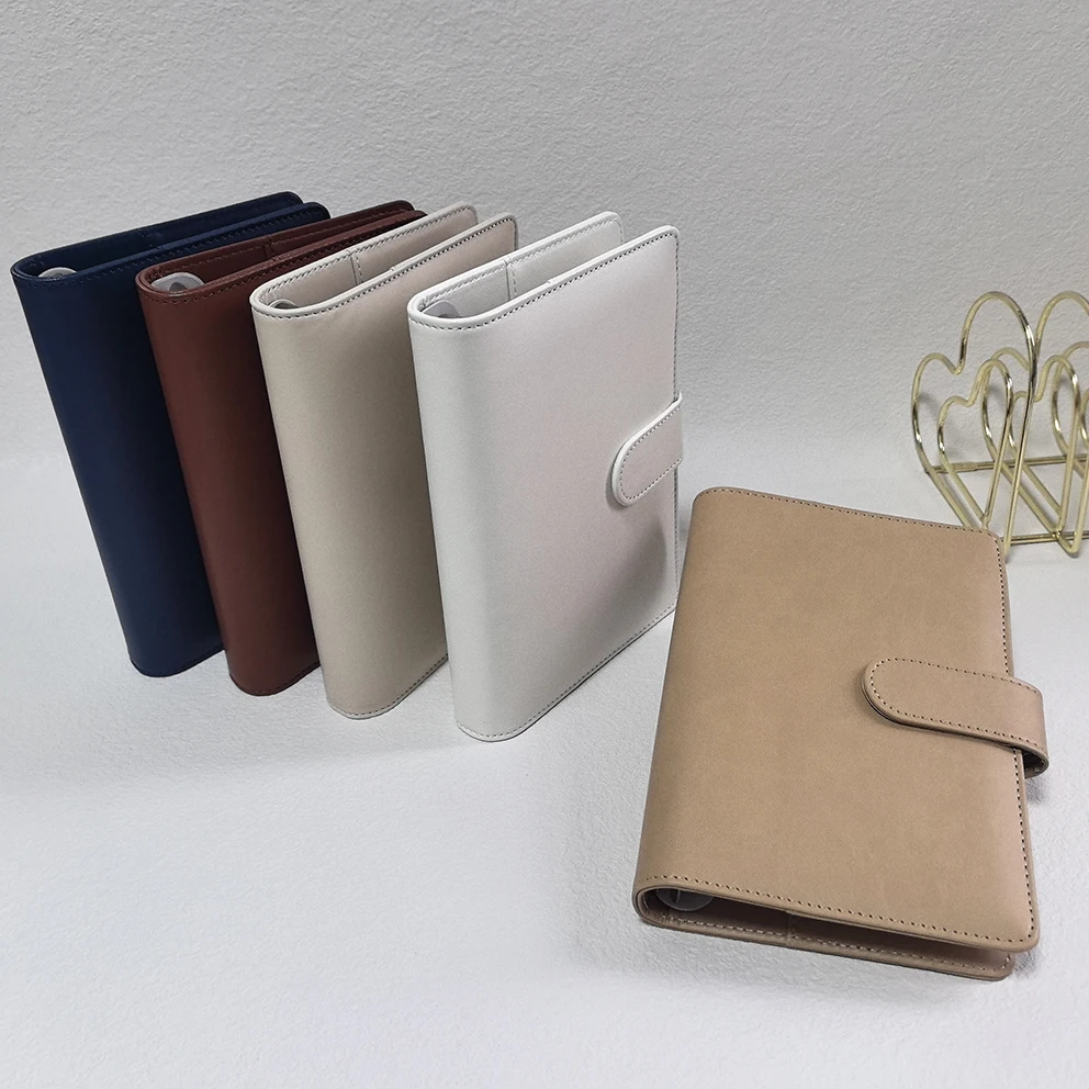 New A6 Macaron Budget Binder Planner Colorful PU Leather Notebook Binder With 6 Rings Magnetic Notebook