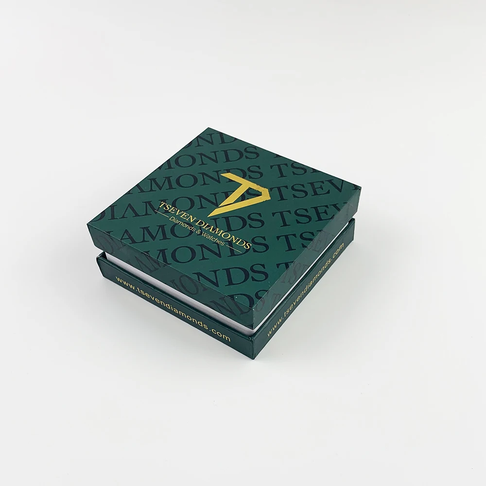 Custom dark green jewelry packaging box handmade environmental recyclable paper lid and base jewelry box and bag