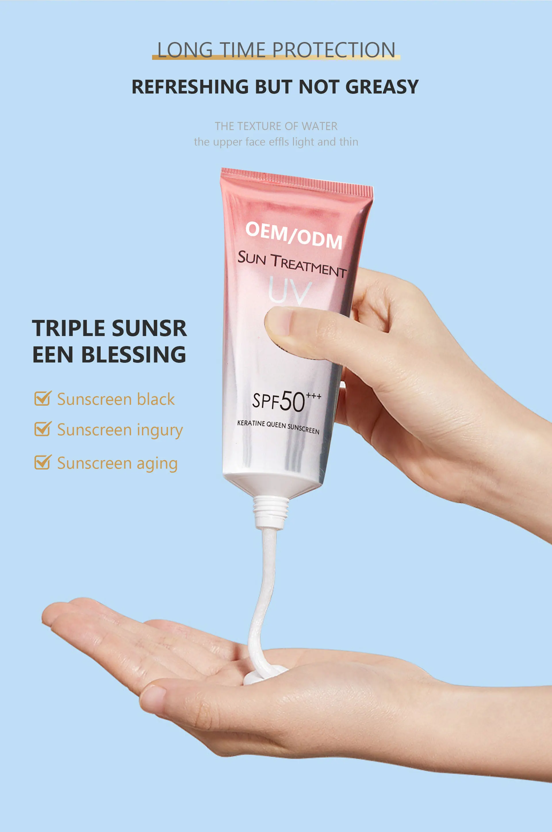 Private Label Whitening Sunscreen SPF 50 Mild Non-irritating UV Outdoor Sunscreen Refreshing Facial Body Sunscreen