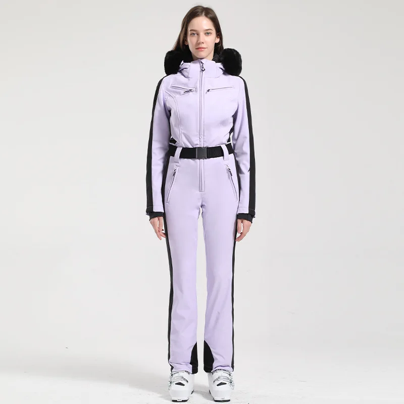 Exclusive latest overall hood snowboard ski race suit retro winter checkered 1 piece women ski jumpsuit