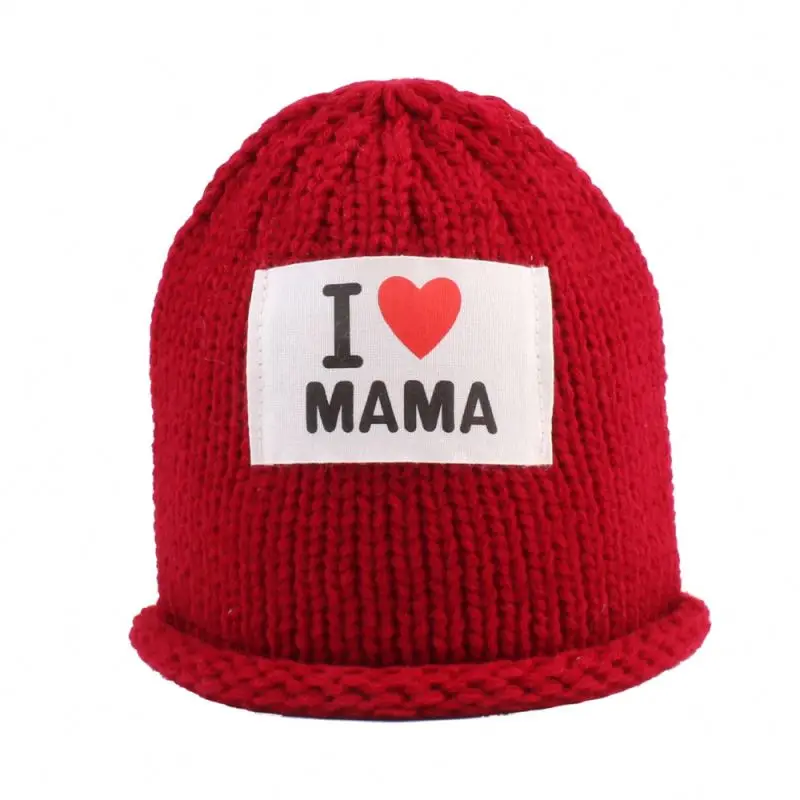 Custom label baby beanies i love mama knitted hat for