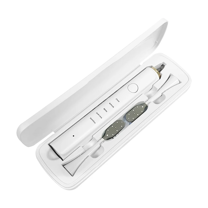 Adult rechargeable toothbrush Ultrasonic electric toothbrush pressure sensitive travel case with 2 brush heads Teeth whitening