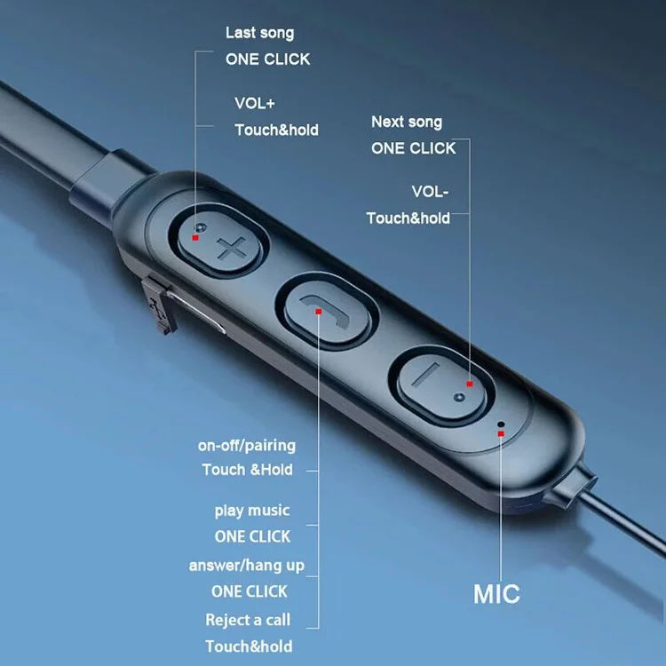 Hanging Neck Headset IPX4 Sweatproof Earphones Wireless Stereo Neckband Earbuds With Mic