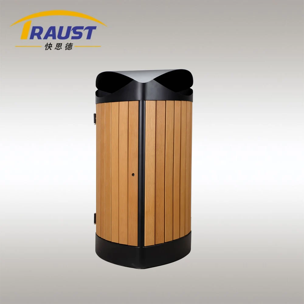 Traust Outdoor Wooden Trash Garbage Litter Waste Rubbish Can Bin Dustbin