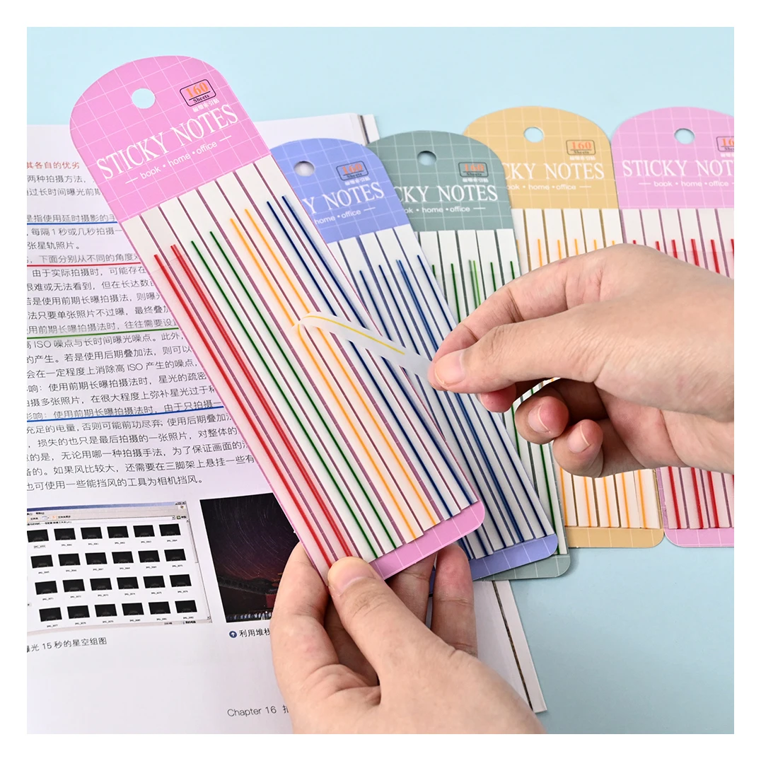 Custom 160 Sheets Pet Transparent Color Sticky Notes Office Fluorescent Extremely Slim Highlighted Pages Marked Index Tabs