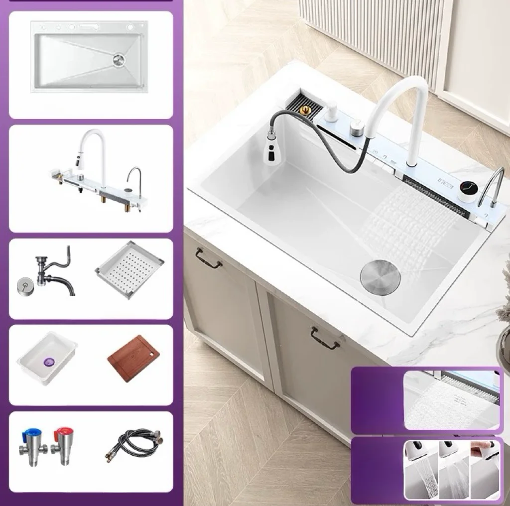 Honeycomb kitchen sink stainless steel nano thickened large single sink fly rain waterfall sink multifunction In stock