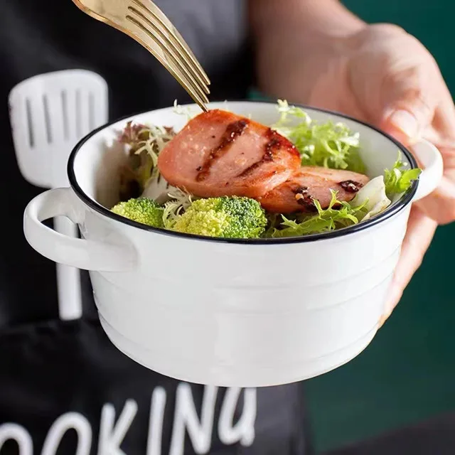 LEXI Supplier Creativity Simple 400/950/2000ml Ceramic Soup Pot with Two Ears and Round Black Thread