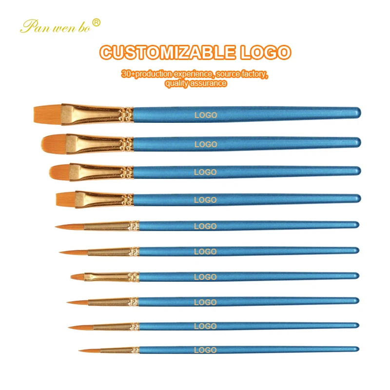 2023 hot sale 10 nylon bristle brushes custom package painting brush set for artist students