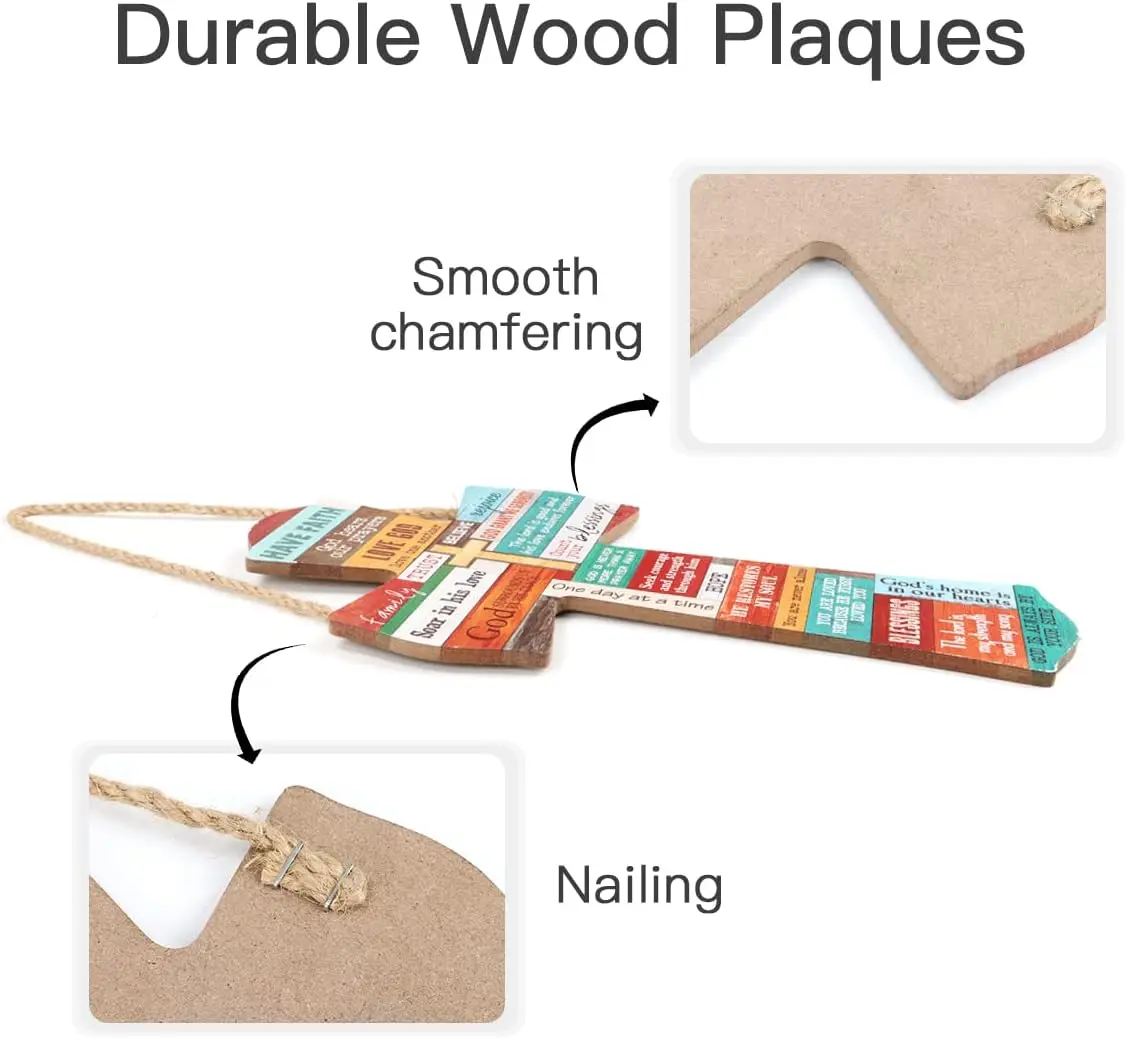 Cross Wood Hanging Wall Sign Plaque Christian Bible Verse Colorful Inspirational Scripture Quote Art Front Door Farmhouse Home