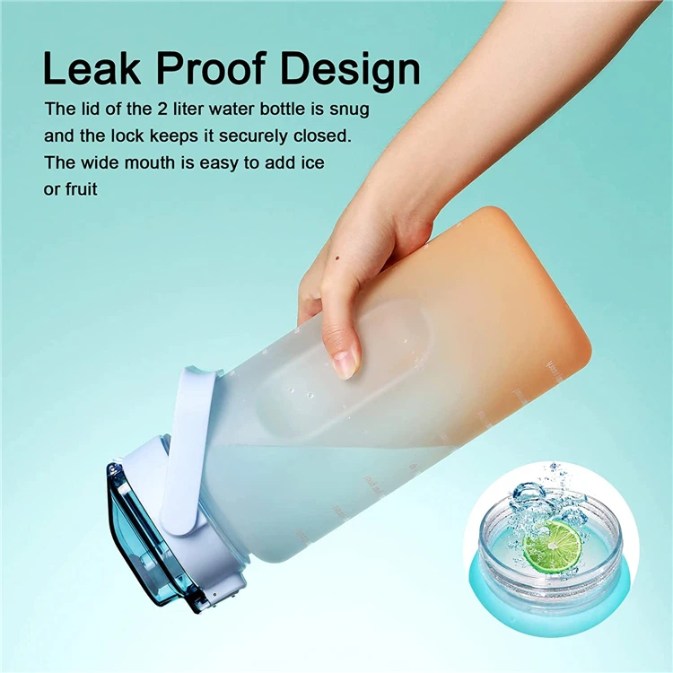 Customized Custom Logo Drink Bottle Bpa Free 2L 2 Lts Liter 2023 Motivational Gym Fitness Sports Water Bottle With Straw