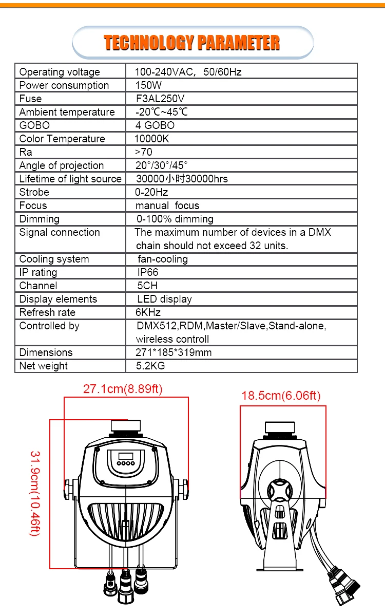 Waterproof 150W Custom Logo Advertising Rotating gobo Projector Light Outdoor Advertising Lights