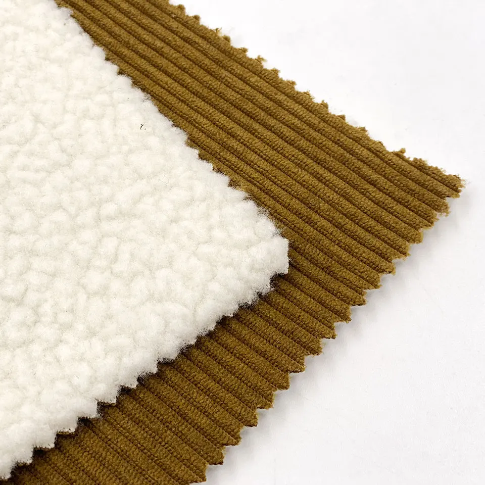 Fashion winter coat men woman garment suit Burnout outdoor wide wale corduroy bonded think fleece fabric for jacket