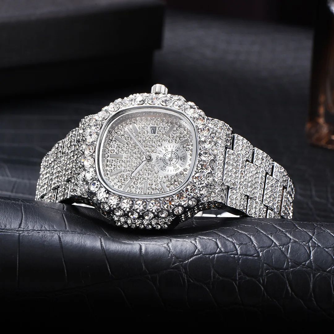 Hiphop Unique Mens Watches Quartz Wristwatch Gold Automatic Date Steel Luxury Diamond Watch For Men