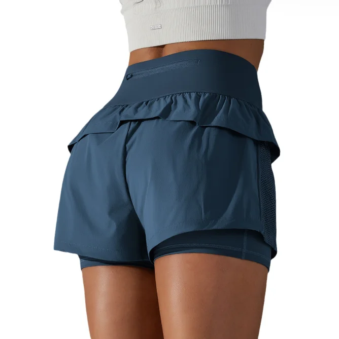 2024 High waist 2 in 1 Shorts Back Pockets Nylon Running Shorts Marathon Shorts Workout Wear Clothing