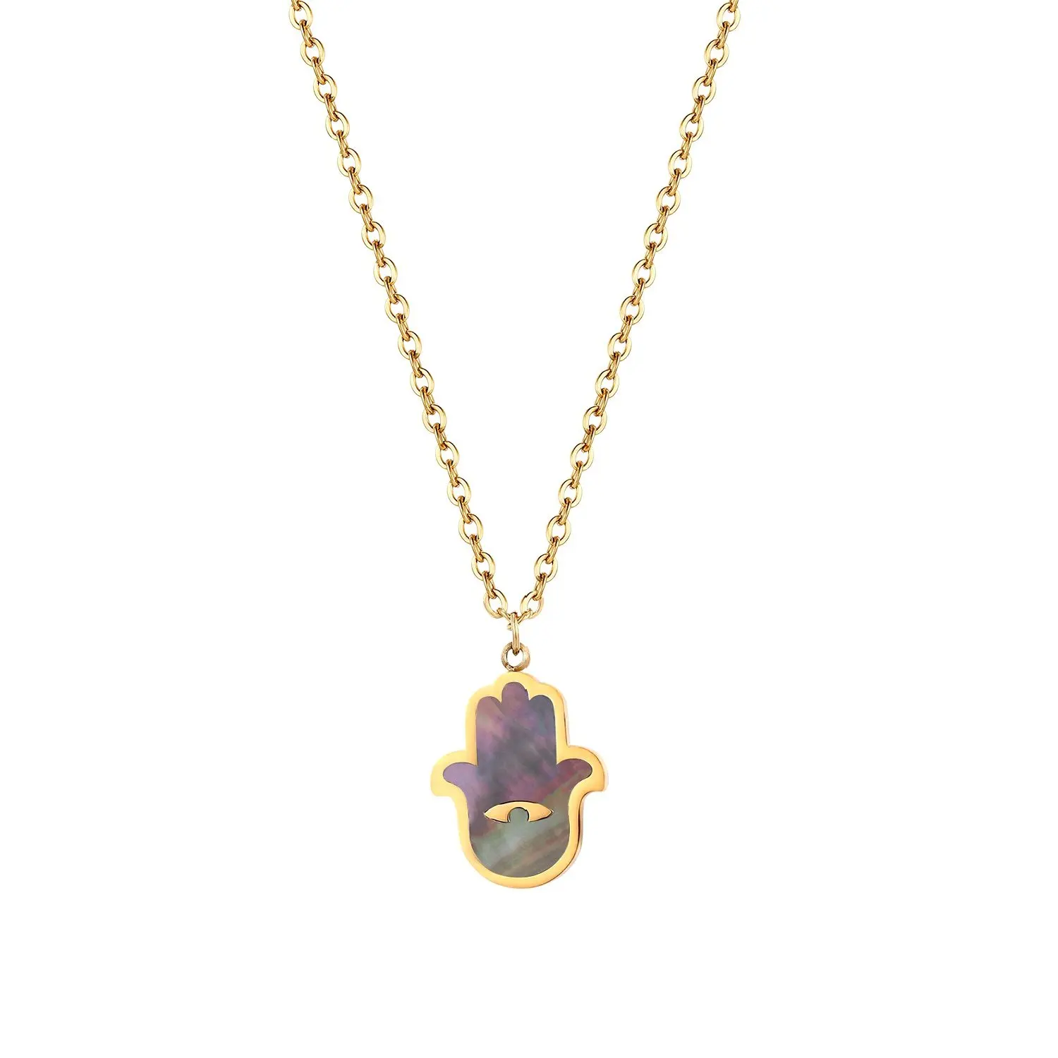 Unisex Stainless steel mother of pearl Hamsa Hand simple gold chain pendant Necklace jewelry