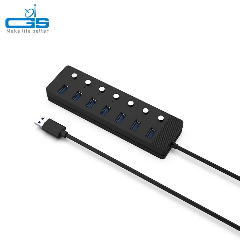 7-port USB Splitter USB3.0 HUB Fast Charging Adapter External Power Supply Aluminum