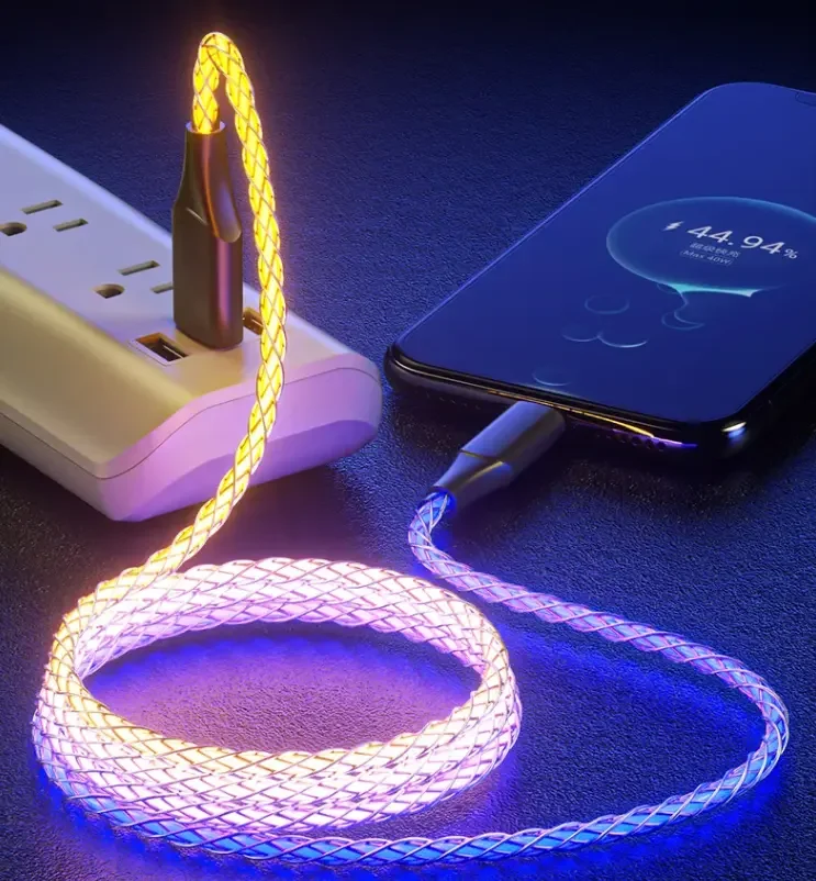 RGB 7 Colors Gradual Shining LED Glow Flowing 6A data Cable Luminous Lighting Fast Charging cable For iPhone Android