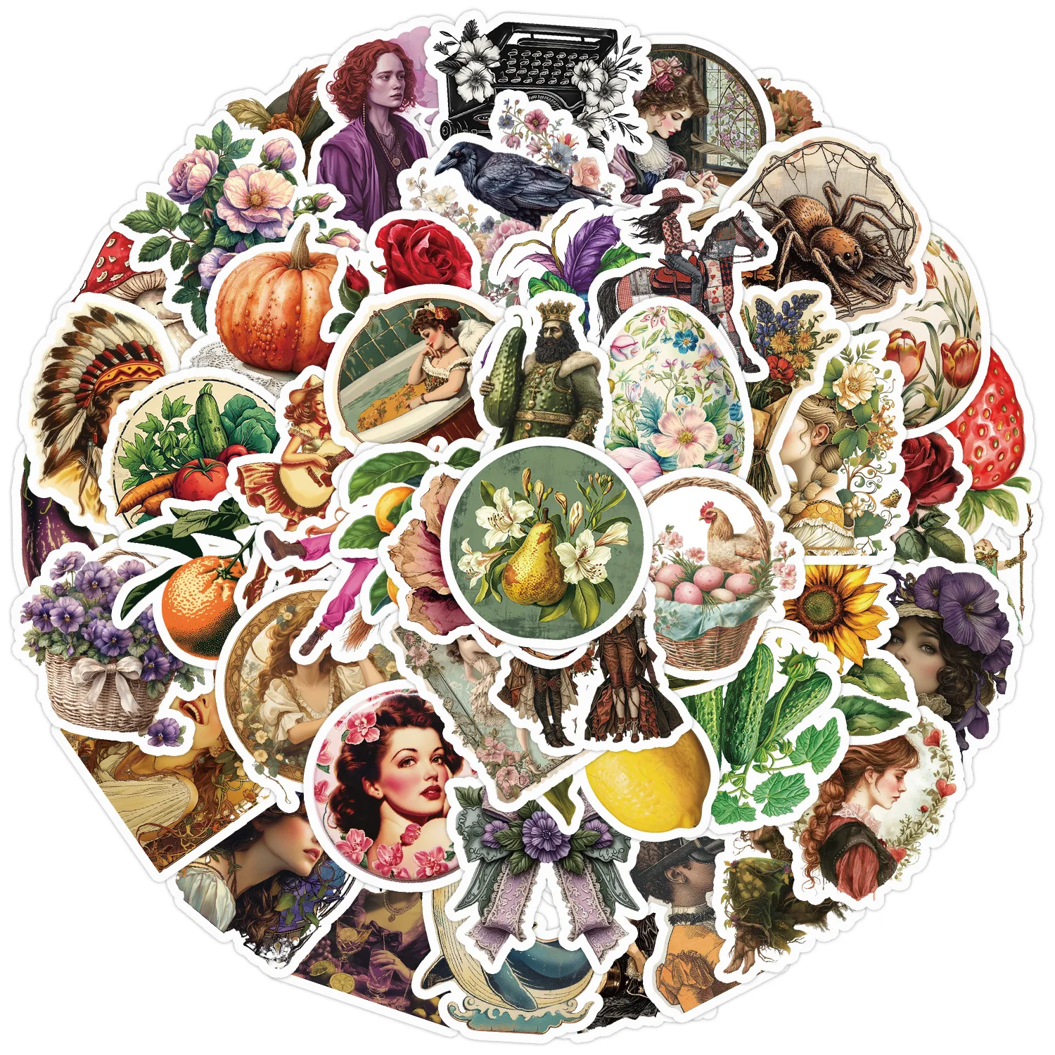 Wholesale Custom 50PCS Stickers PVC Removable Decorative Laptop Notebook Cartoon Cute Nordic Vintage Waterproof Stickers