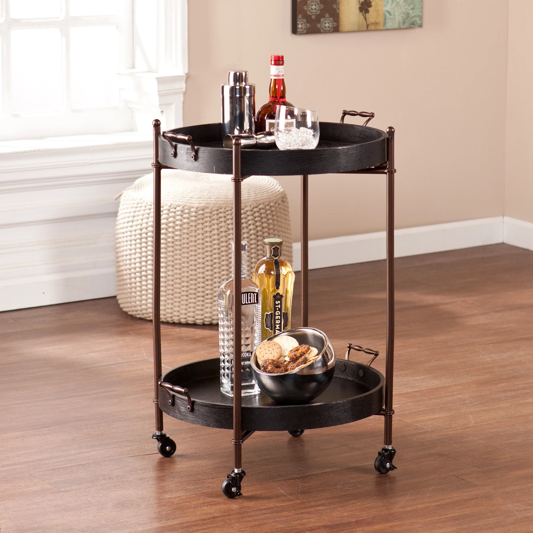 
Small Industrial Two-tier Round Butler Table 