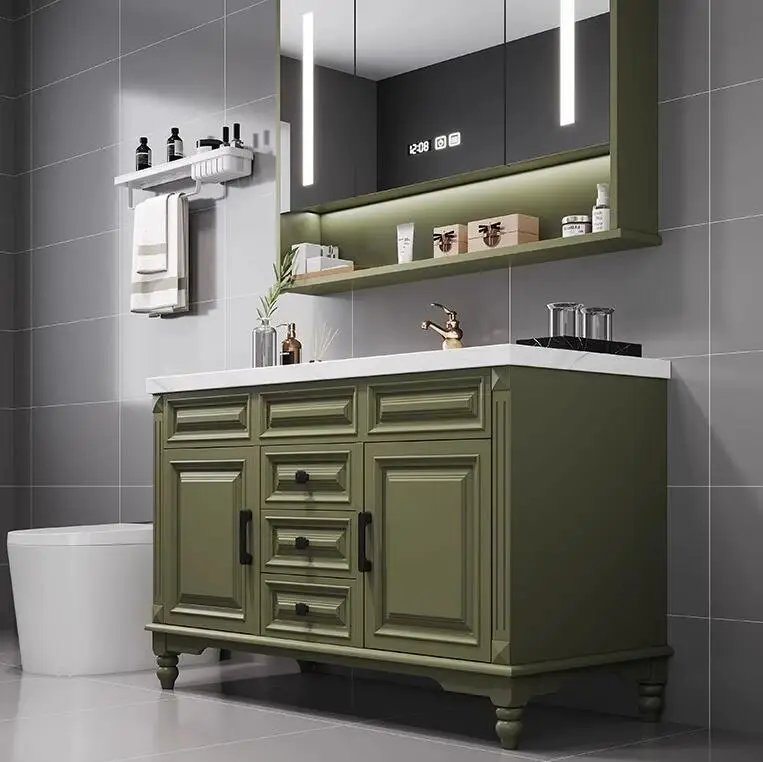 Freestanding 72 Inch Bathroom Vanity Cabinet Floor Mounted Solid Oak Wood Bathroom Vanity With Mirror