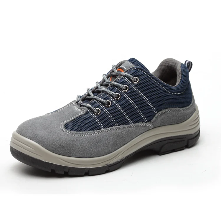 Mid Plate Safety Shoes Cow Leather Air-permeable Steel Toe Steel Low Cut Brand Stylish Suede for Both Men and Women PU Gray 619