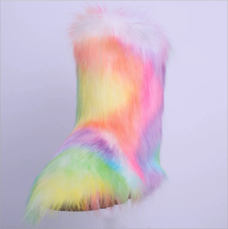 Оптовая продажа с фабрики, зимняя теплая Нескользящая уличная женская обувь, красочные плюшевые зимние сапоги из искусственного лисьего меха для девочек